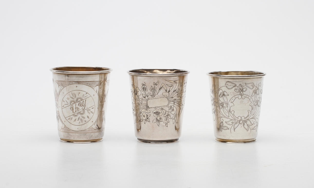 BÄGARE, 3 st, silver, Ottomanska riket, 1800-talets slut, vikt ca 182 gram.