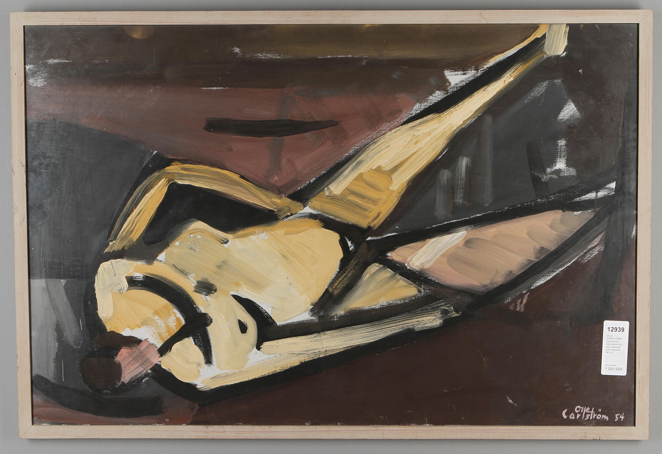 OLLE CARLSTRÖM. Figurstudie, blandteknik på duk, signerad samt daterad 54.
