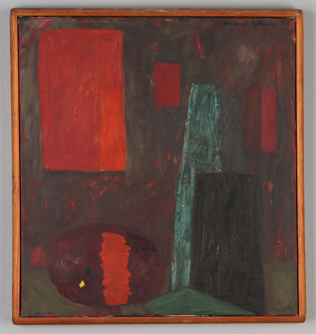 WALDEMAR SJÖLANDER. Komposition, blandteknik på duk, signerad samt daterad 1964.