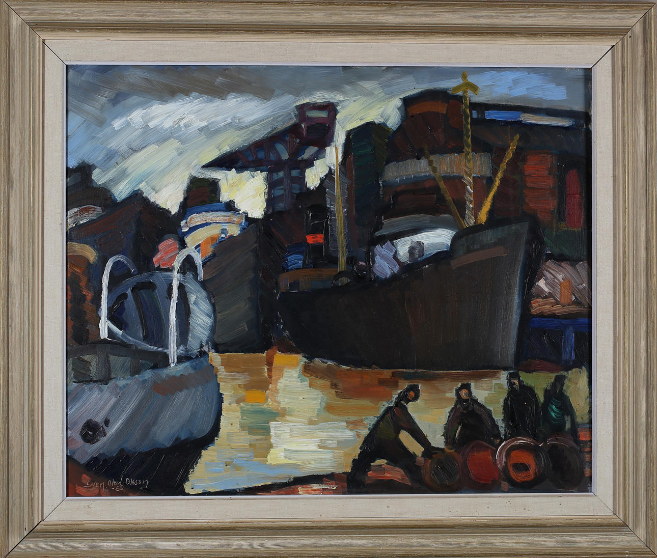 SVEN OLOW OLSSON. Port motif, oil on Board, signed and dated -52.