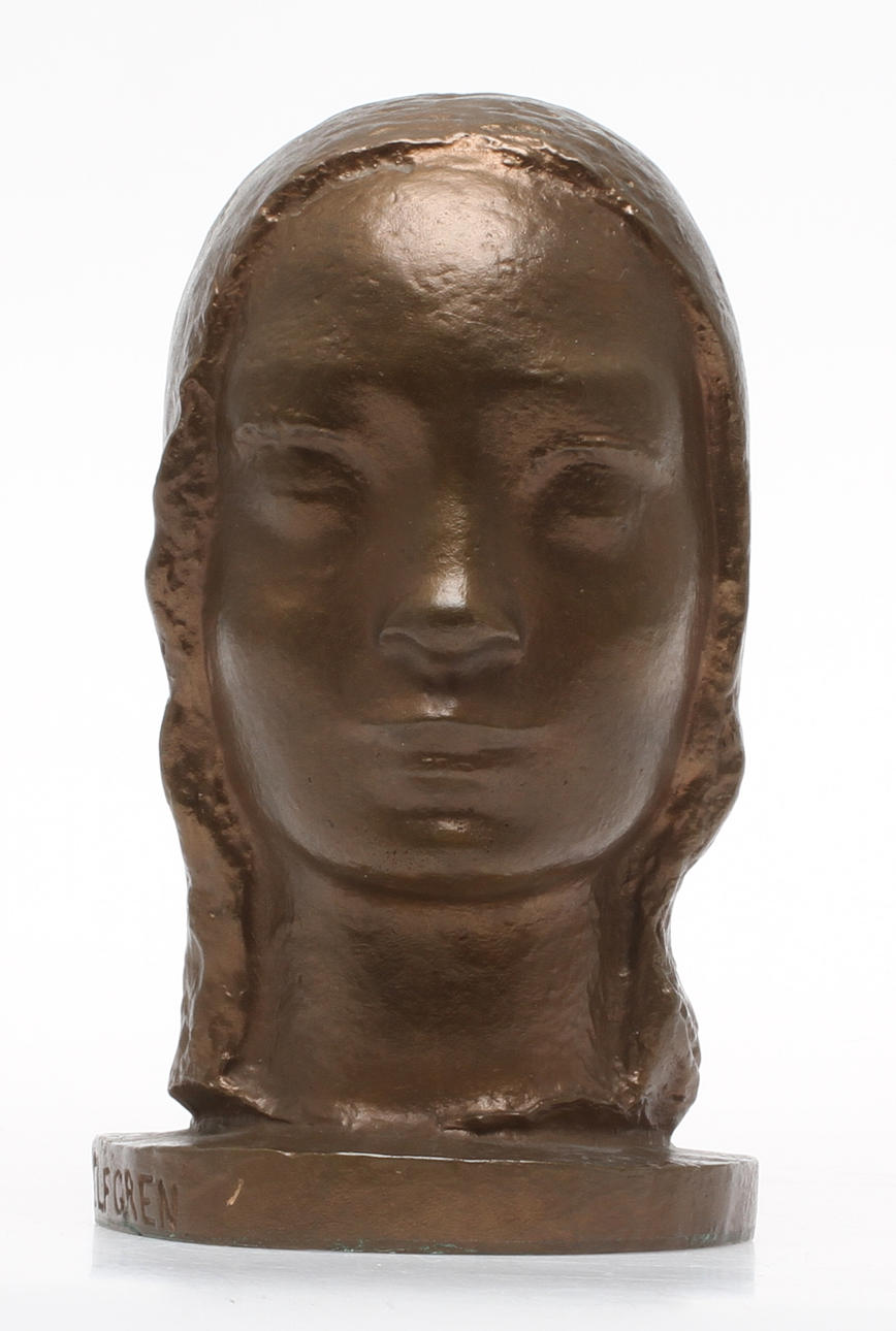 OKÄND KONSTNÄR. Skulptur, brons, Kvinnoansikte, signerad Elfgren. 1900-tal.