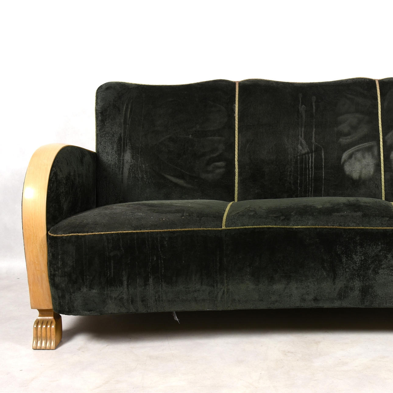 SOFA, green plush, 1940s.