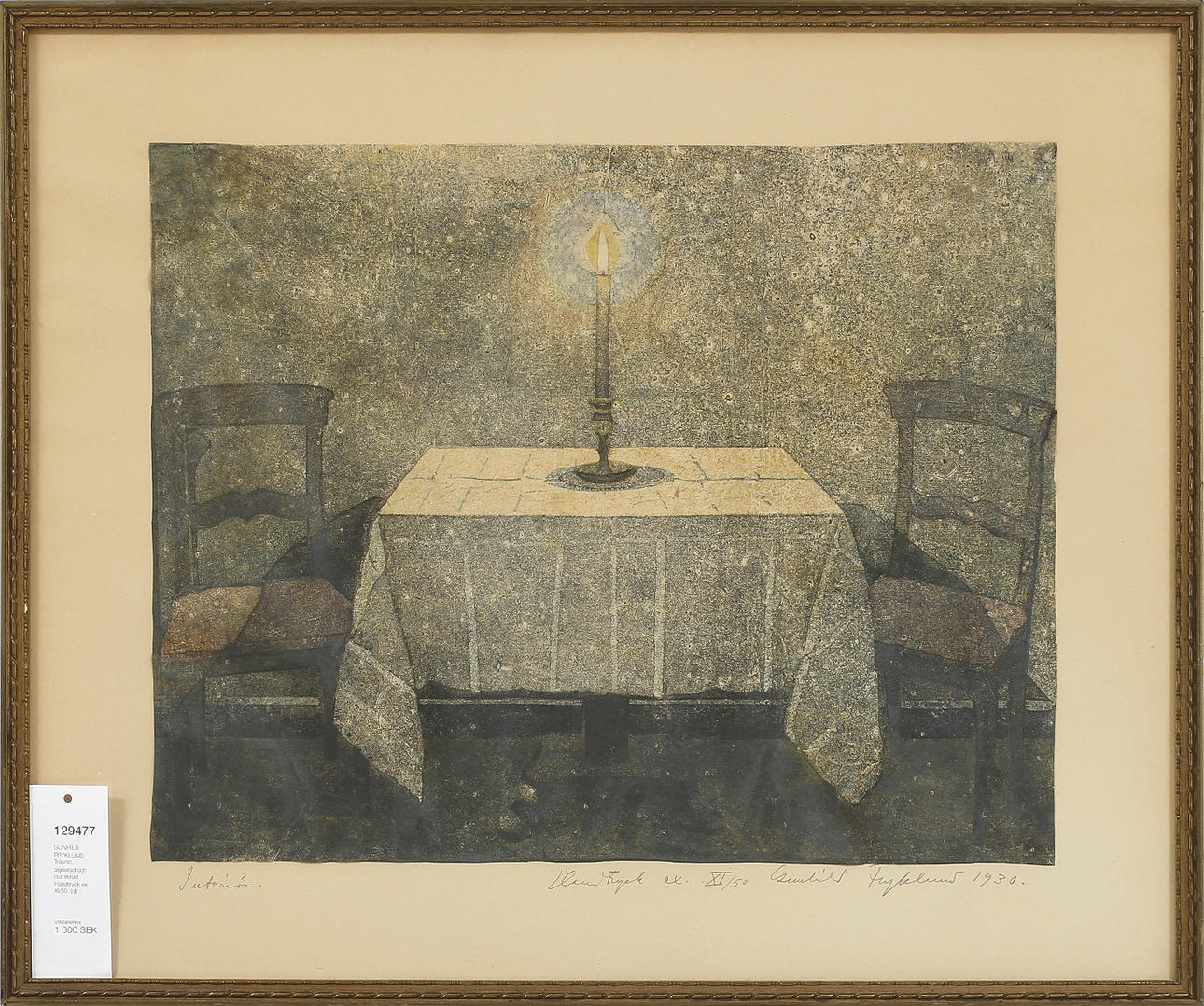 GUNHILD FRYKLUND. Träsnitt, signerad och numrerad Handtryck ex. XI/50.