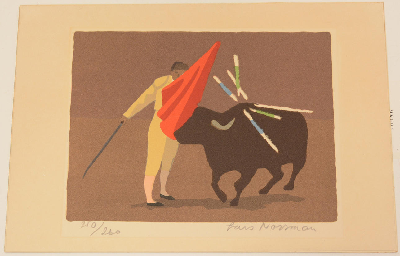 LARS NORRMAN. Tjurfäktare. Litografi.