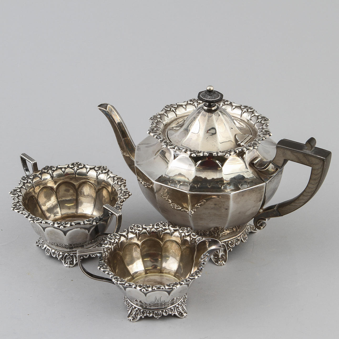 KAFFESERVIS, 3 delar, silver, FBs Ltd, Sheffield 1900-talets början, ca 650 gram.