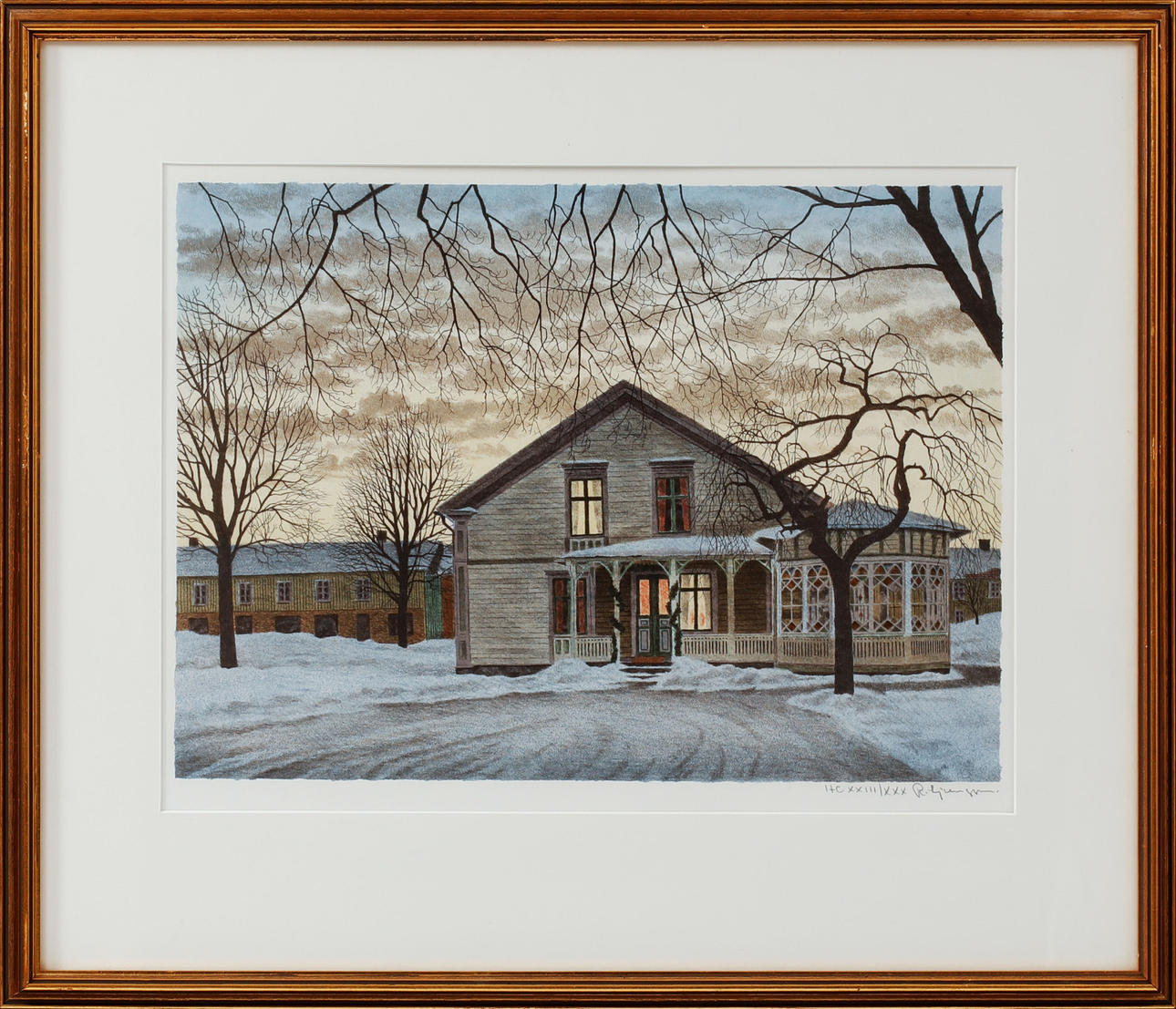 REINHOLD LJUNGGREN. "The old hotel", color lithograph, signed and numbered.