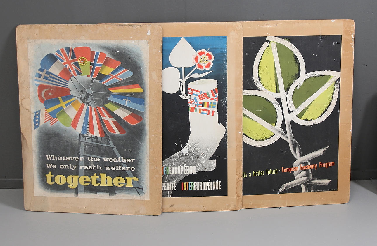 MARSHALL PLAN POSTERS, 3 st, 1950-tal.
