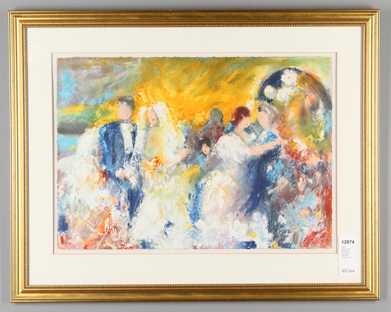 KARL HÖGLUND. Bröllopet, färglitografi, signerad, provtyck.