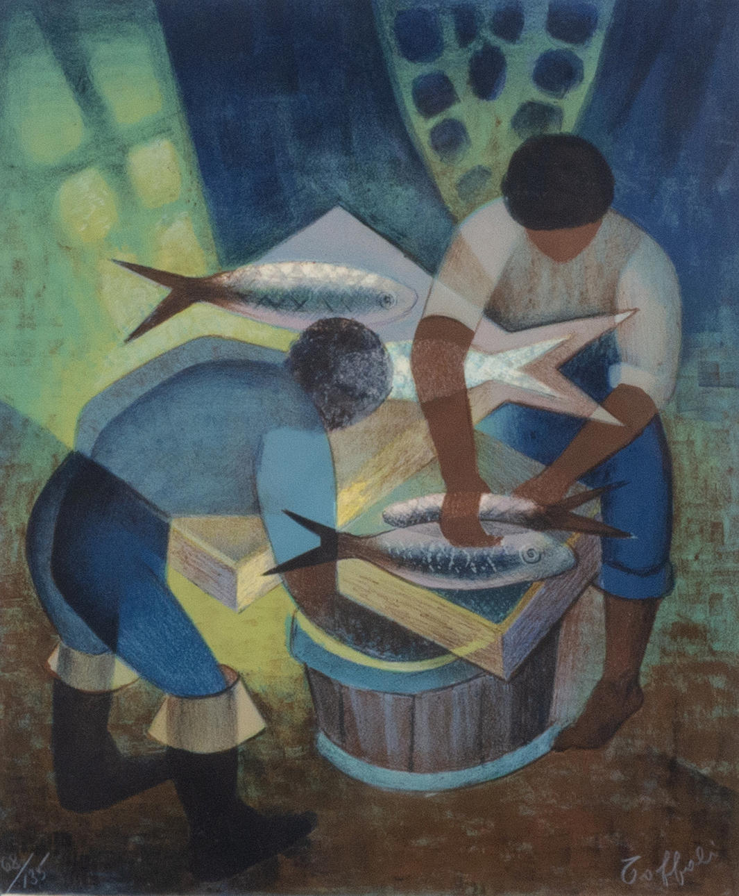 LOUIS TOFFOLI. Fish cleaner, pre-lithography, signed Toffoli.