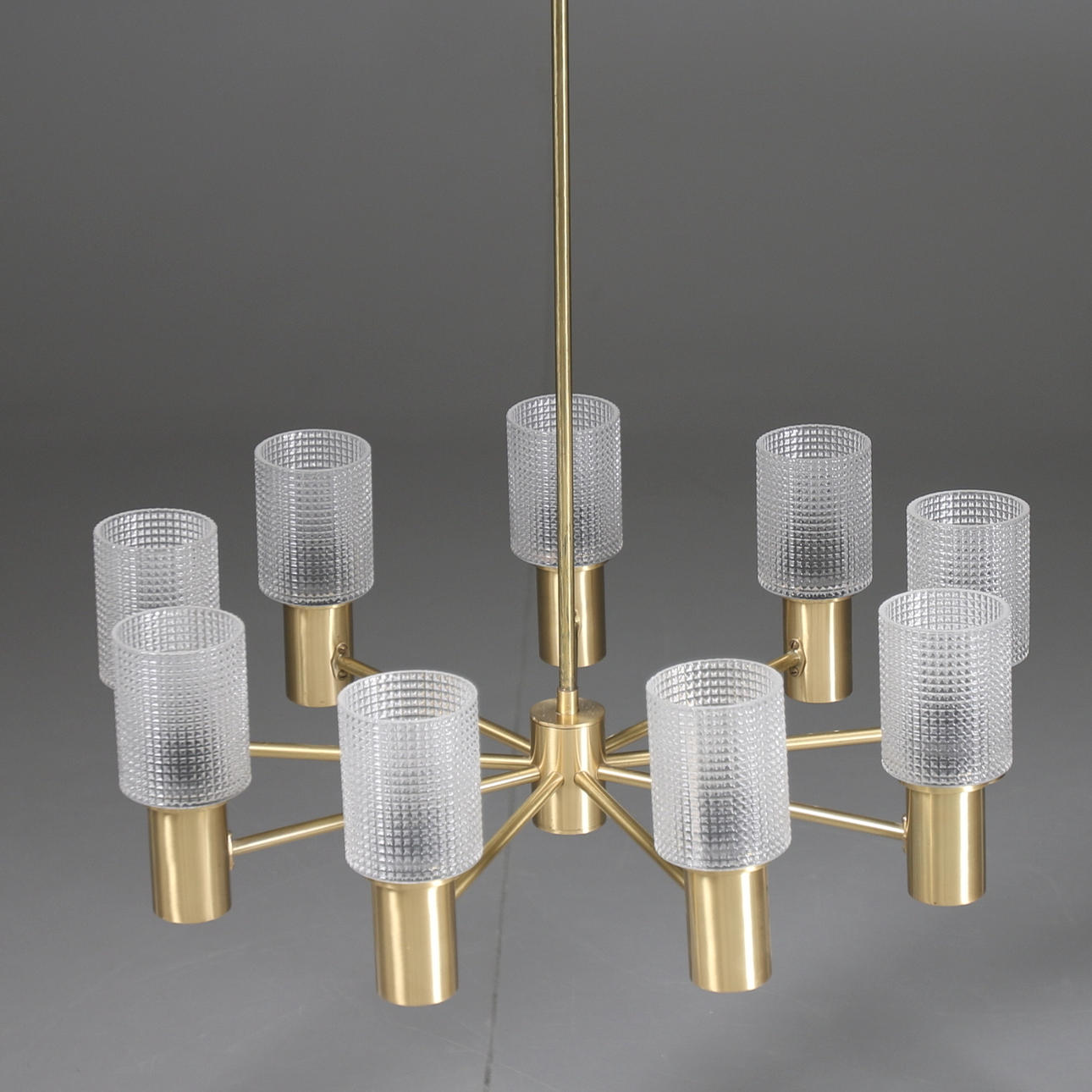 TAKLAMPA, mässing, 9 ljuspunkter, 1950/60-tal.