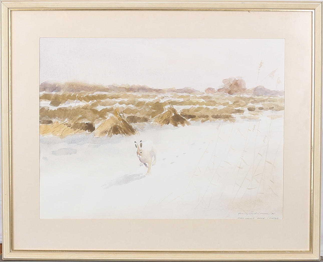 HENRY FREDRIKSSON. "Nordsvensk hare i vinter". Akvarell, signerad och daterad 85.