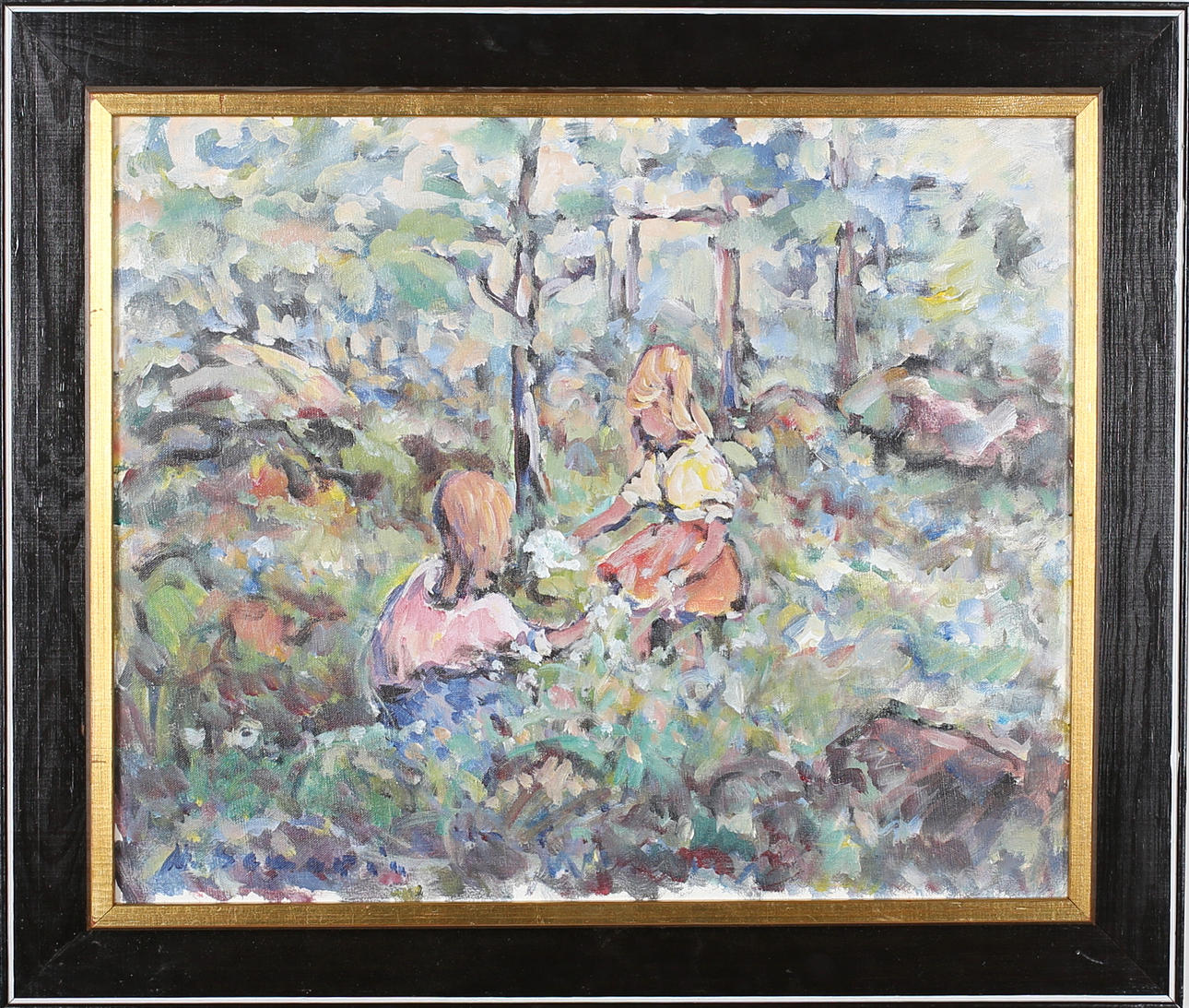 NILS SEWERIN. "Utflykt i skogen". Olja på duk. Signerad N Sewerin.