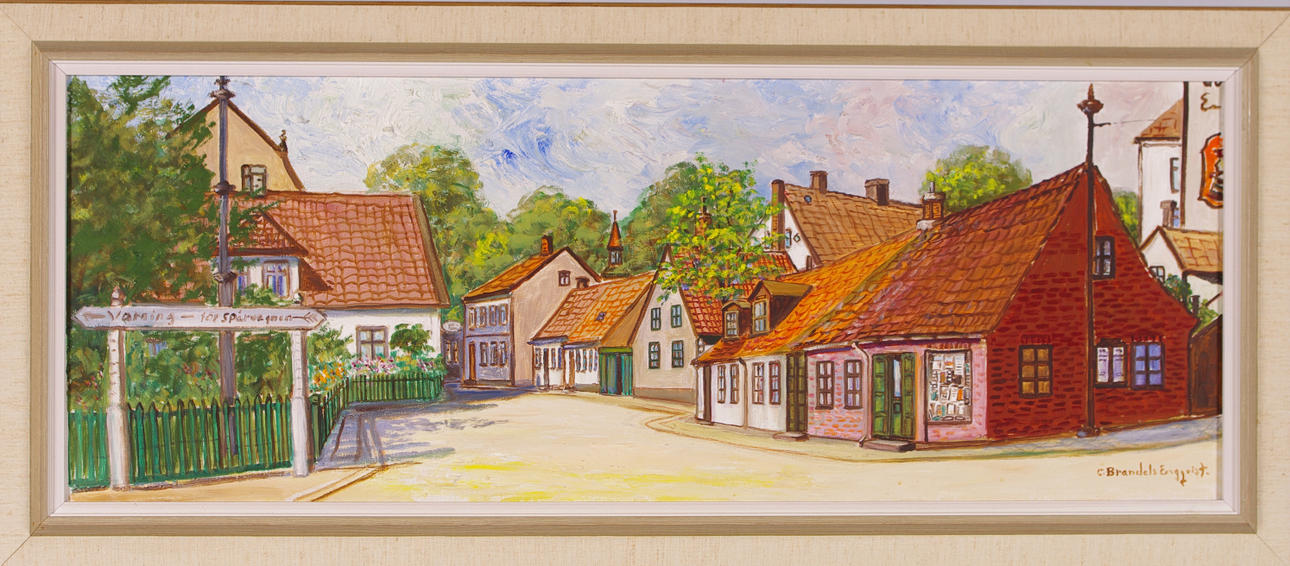 CARIN BRANDELS-ENGQVIST. motiv från Råå, olja på duk.