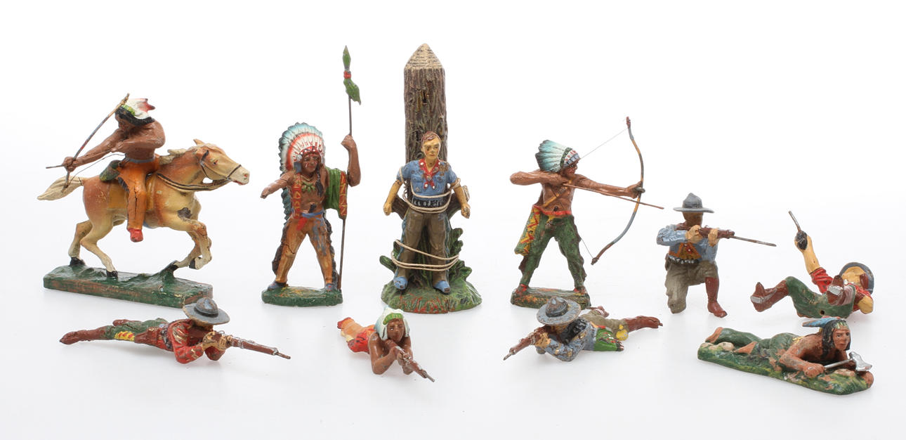 ELASTOLIN WESTERNFIGURER, 10 stycken.