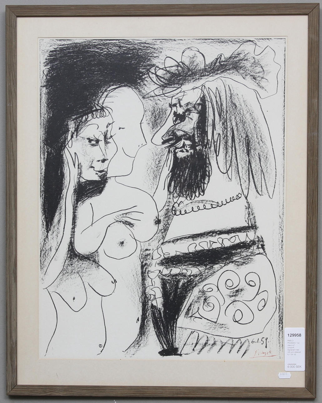 PABLO PICASSO. "Le vieux roi". Litografi. Signerad med rött och daterad 6.1.59.
