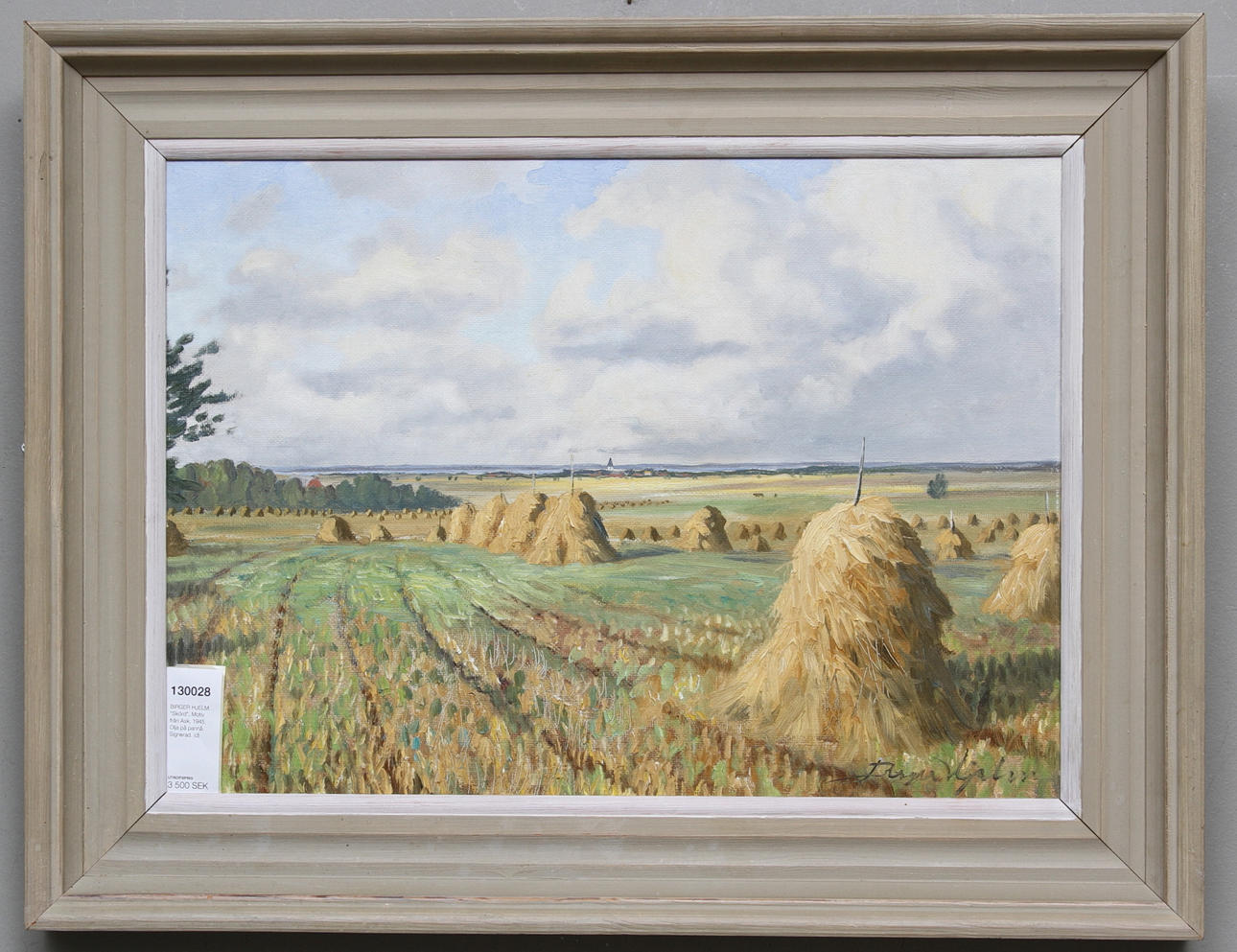 BIRGER HJELM. "Skörd", Motiv från Ask, 1945. Olja på pannå. Signerad.