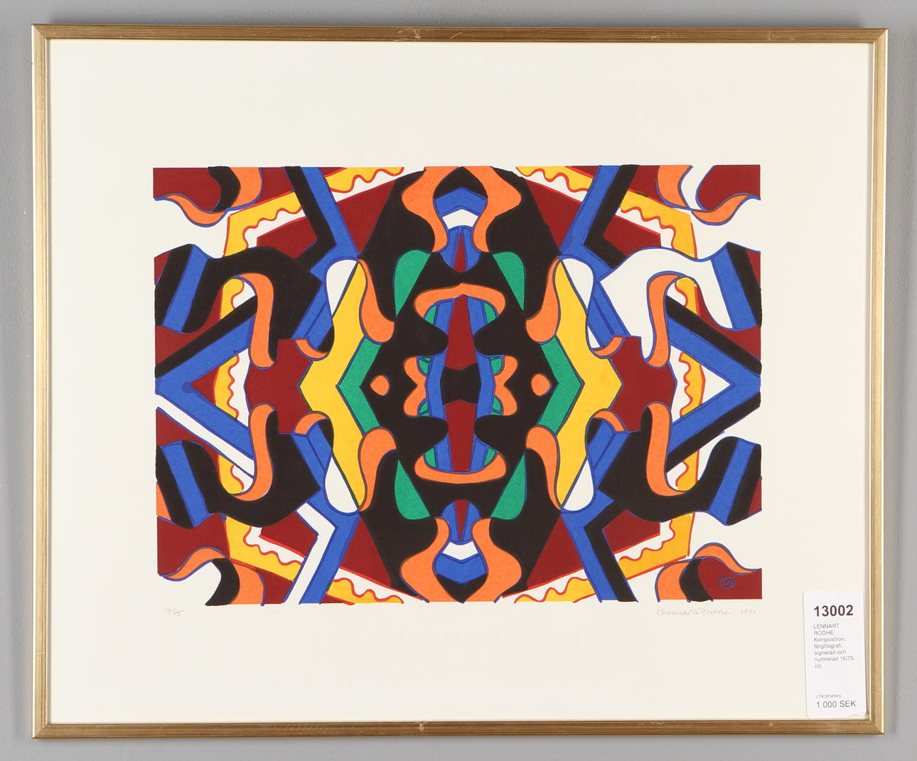 LENNART RODHE. Komposition, färglitografi, signerad och numrerad 16/75.