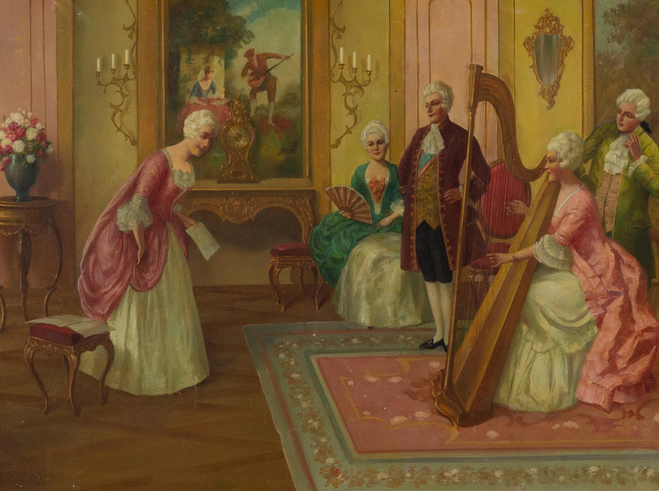 OIDENTIFIERAD KONSTNÄR. Escena rococó, óleo sobre lienzo, firmado E Ansen.