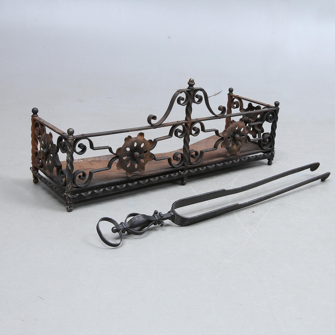 SPARK GUARD, FIRE TONGS, forged, 1900s.