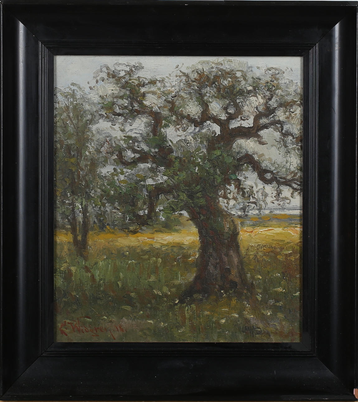 OIDENTIFIERAD KONSTNÄR. Trädet. Olja på pannå. Signerad K Widgren och daterad -18.