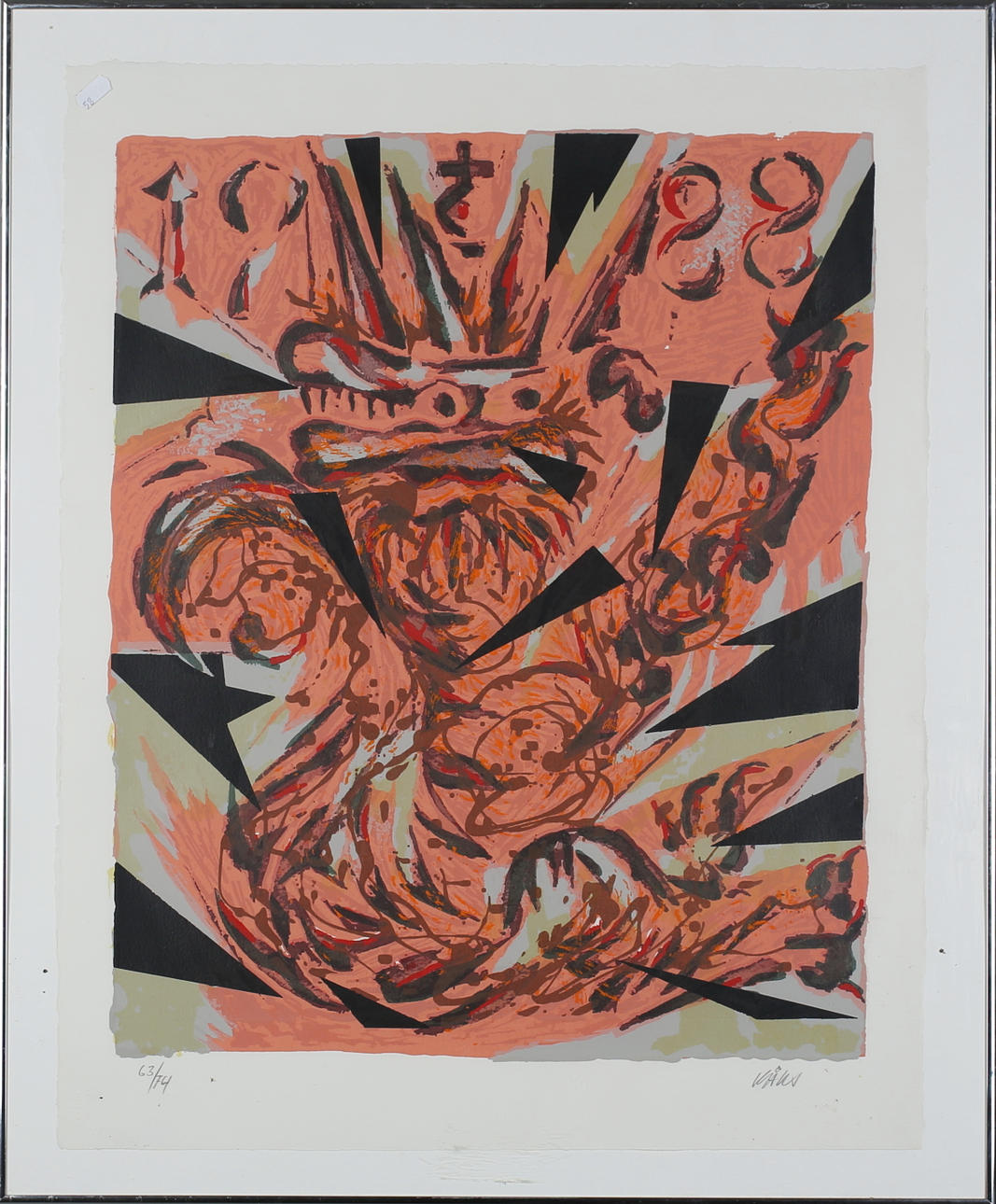 OLLE KÅKS. Komposition. Färglitografi. Signerad Kåks. 63/74.