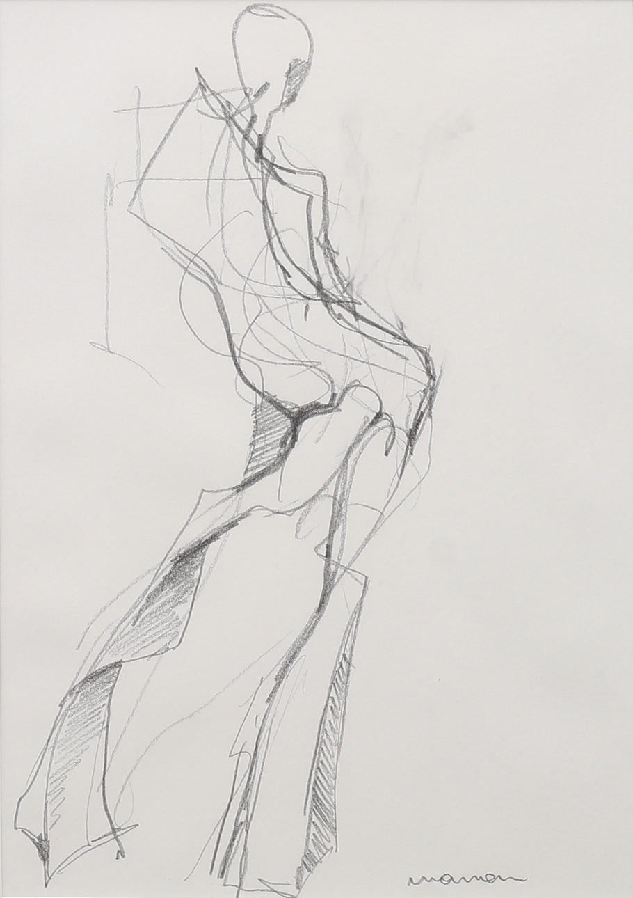 PETER MANDL. Poserende kvinde, tegning, signeret.