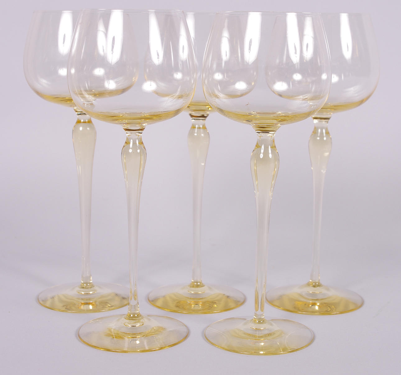 VINGLAS, 5 stycken, gult glas.