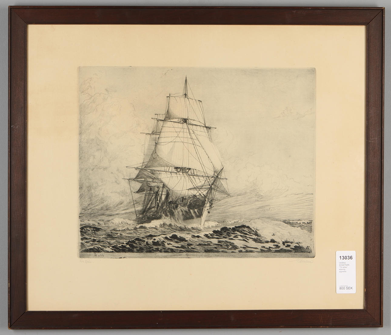 OKÄND KONSTNÄR. "Till sjöss", etsning, signerad.