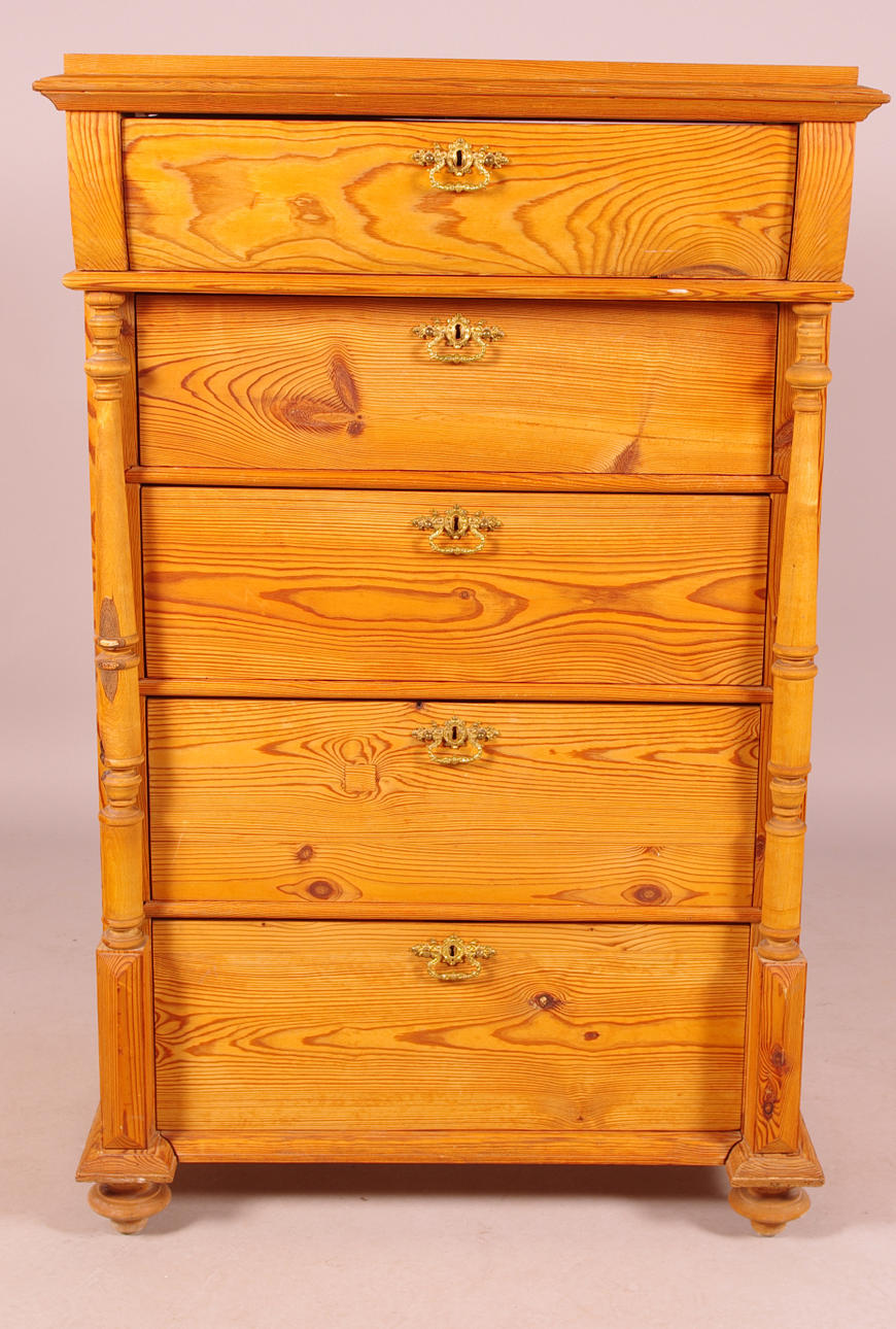 BYRÅ, 5-lådig, fur, sent 1800-tal.