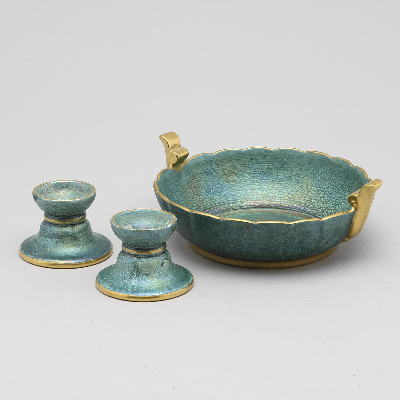 SKÅL samt LJUSSTAKAR, ett par, Josef Ekberg, Gustavsberg.