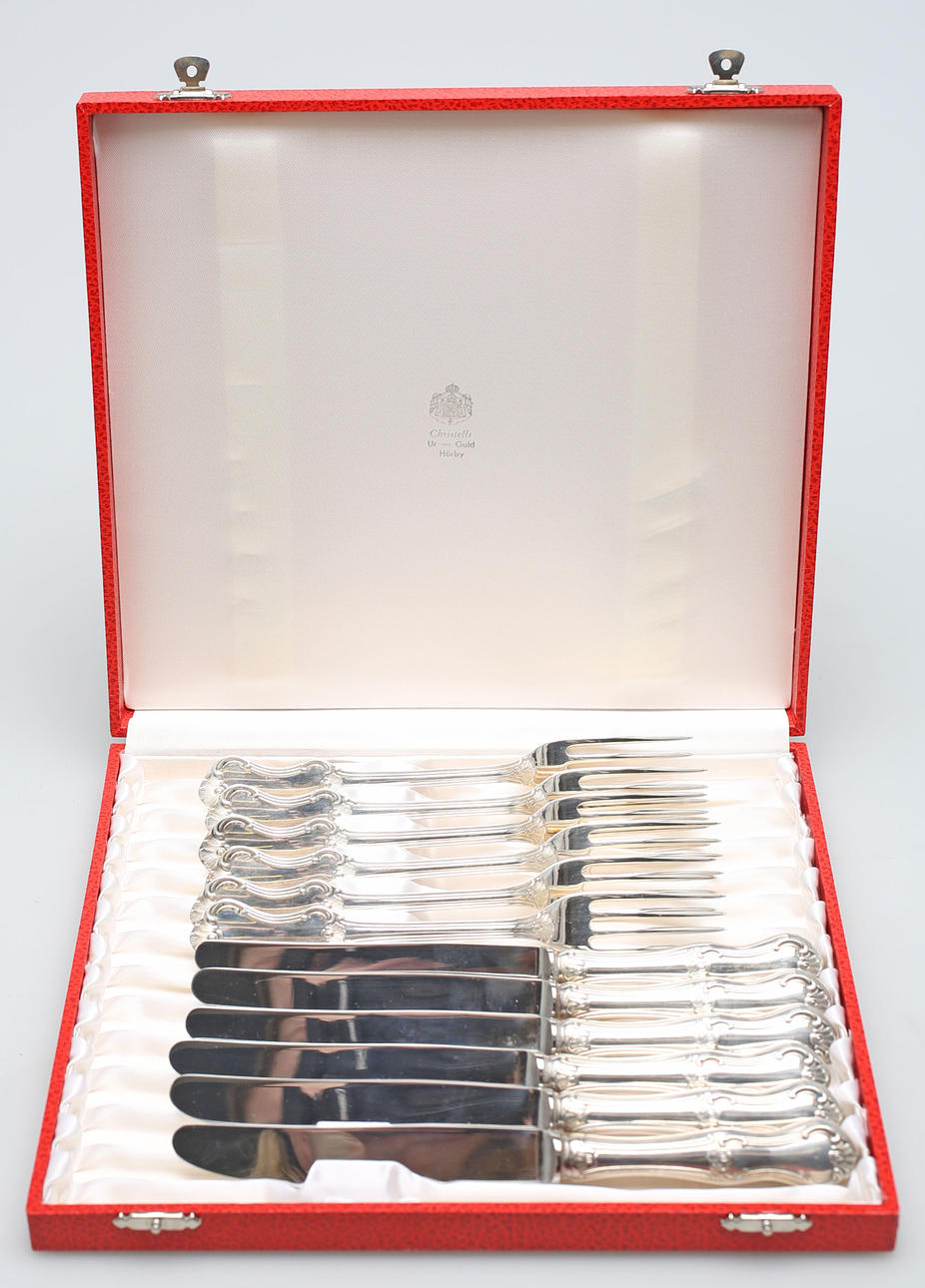 BORDSBESTICK MED SCHATULL, 12 delar, nysilver, Olga , Mema.