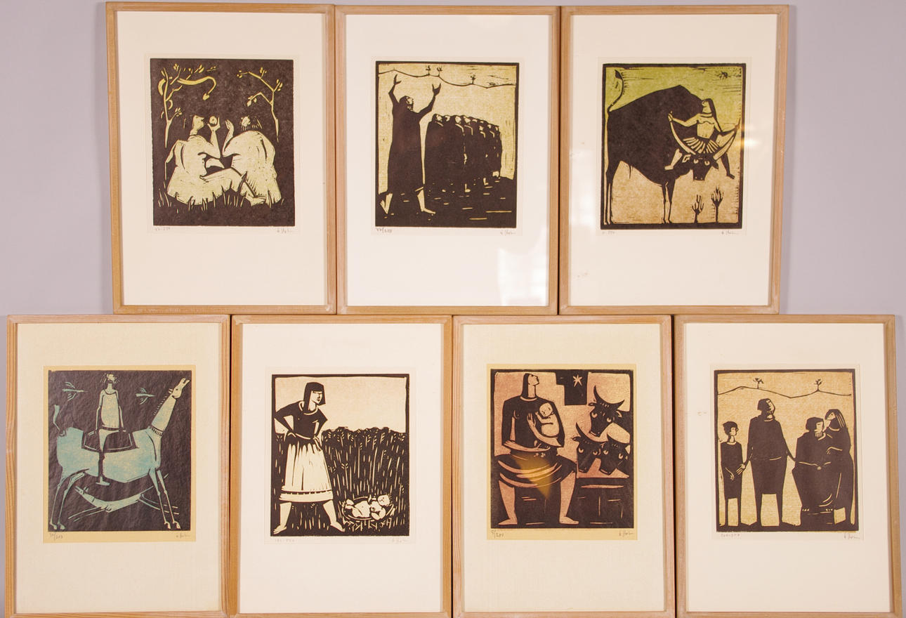ÅKE HOLM. bibliska motiv, 7 linoleumsnitt.