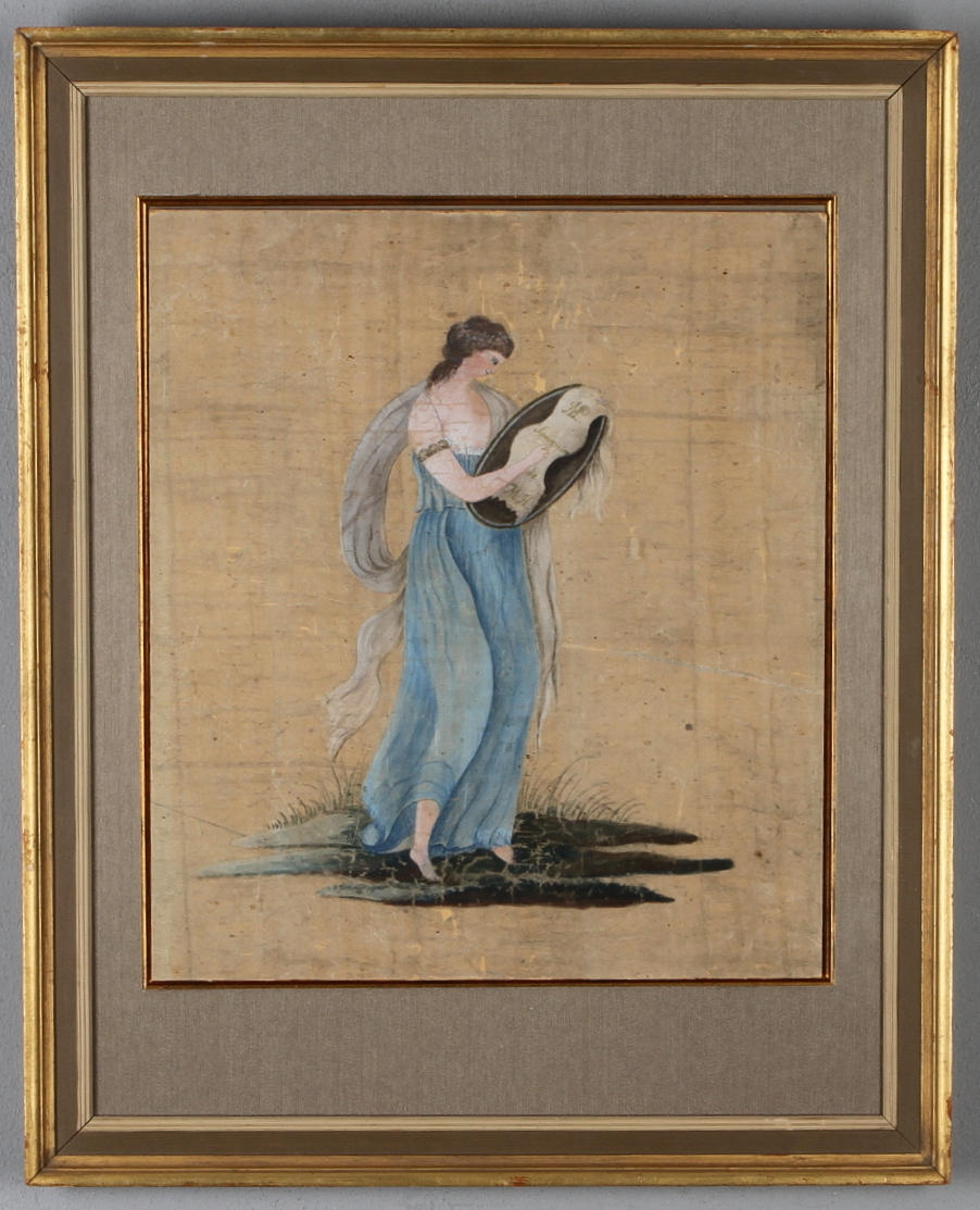 SIDENMÅLERI, Kvinnofigur, troligen 1800-talets första hälft.