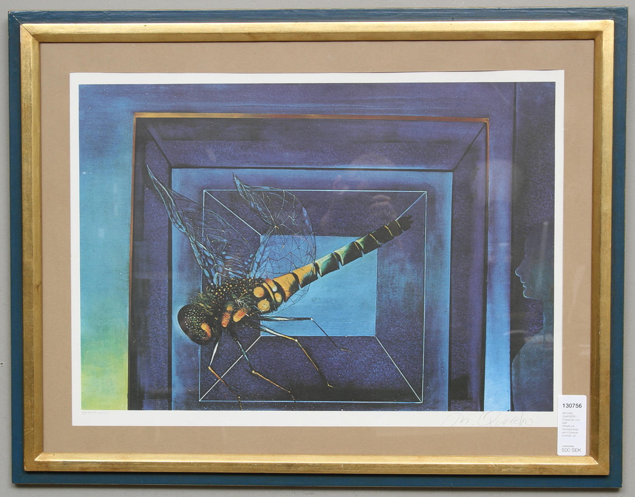 MICHAEL QVARSEBO. Trollslända mot blått. Offsettryck. Handsignerad samt Épreuve d'artiste.