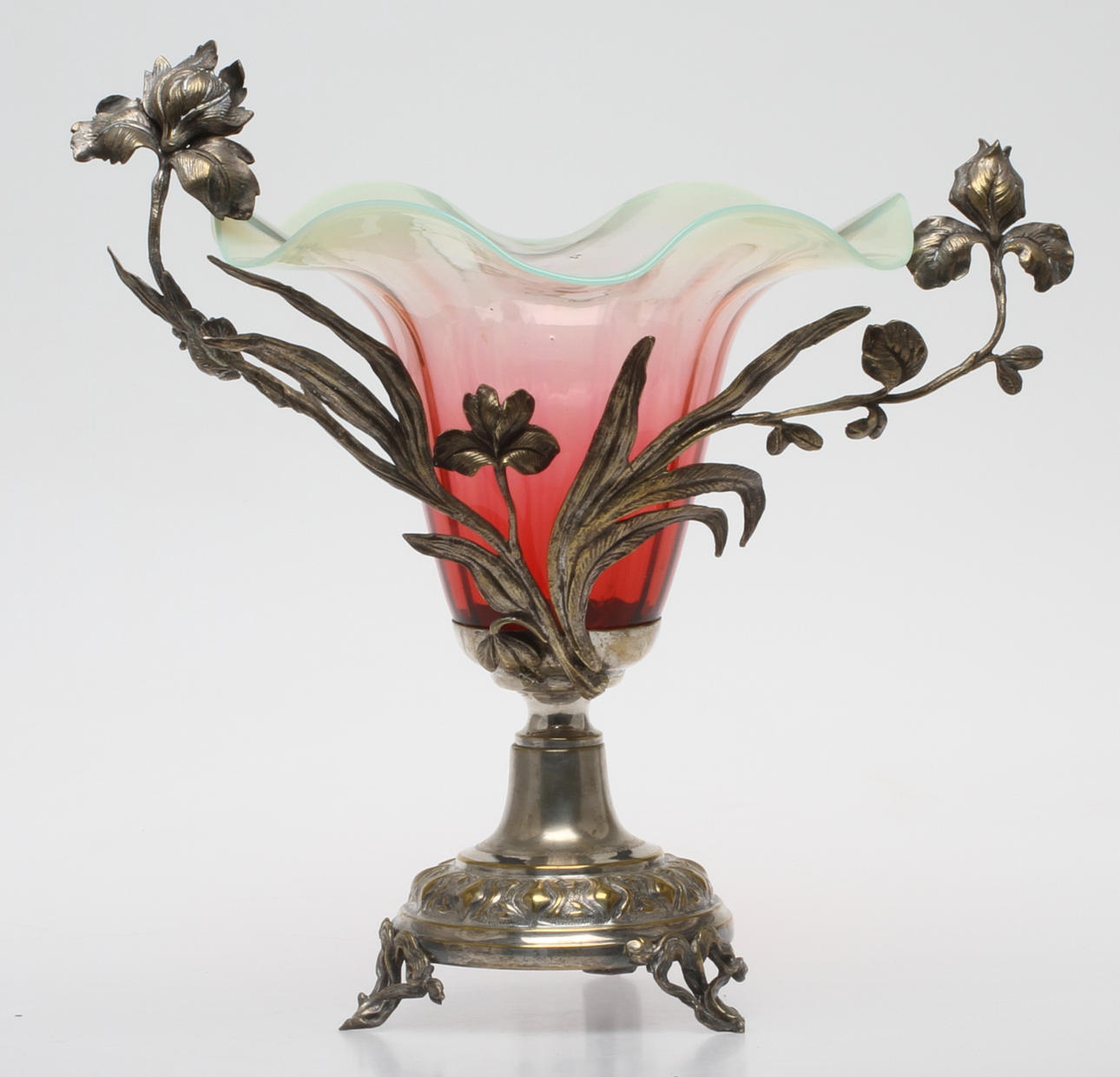 VAS, nysilver och glas, jugend, omkring 1900.