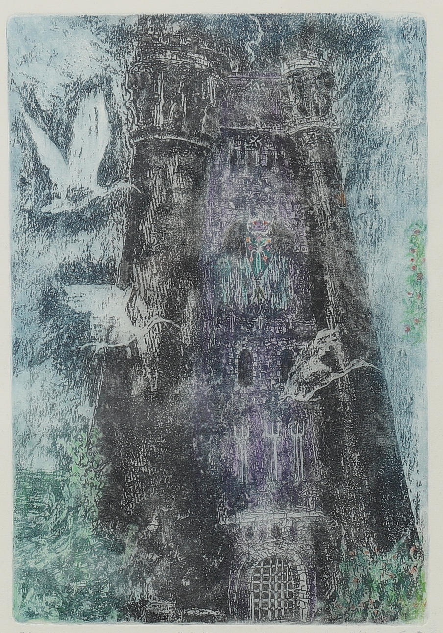 OIDENTIFIERAD KONSTNÄR. Farveætning, "Citadellet", signeret Hans GF.