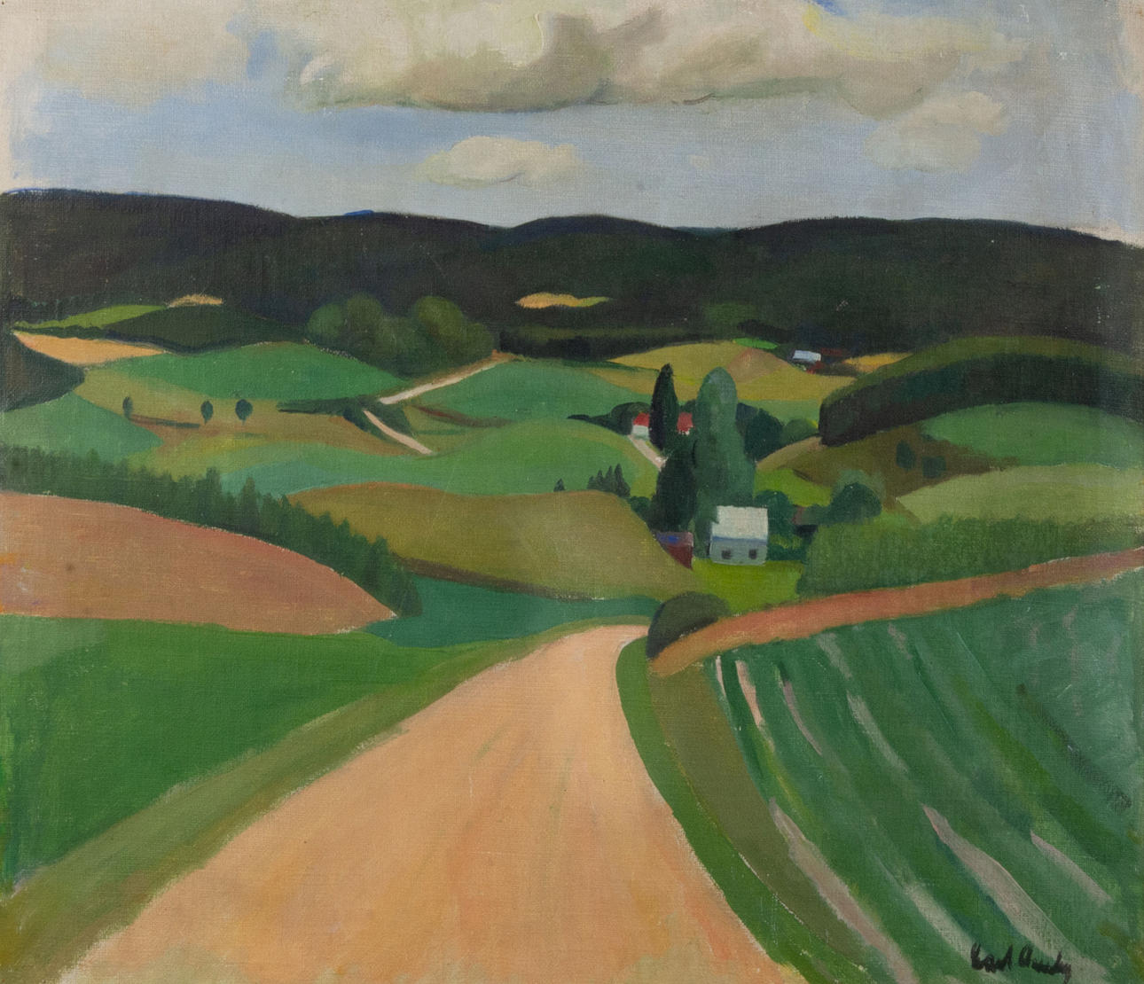 CARL OVERBY. Landscape, oil on canvas, signed.