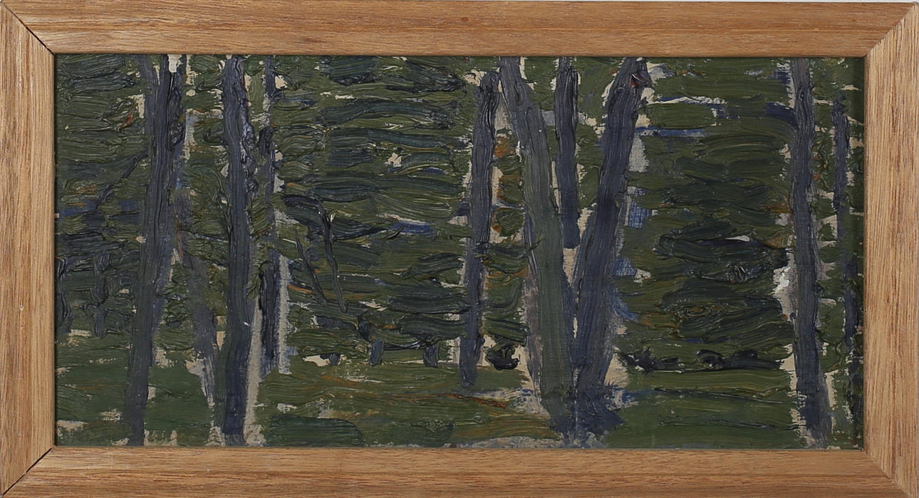 NILS-GÖRAN BRUNNER. Skogslandskap (Haväng). Olja på pannå. Signerad N G Brunner.