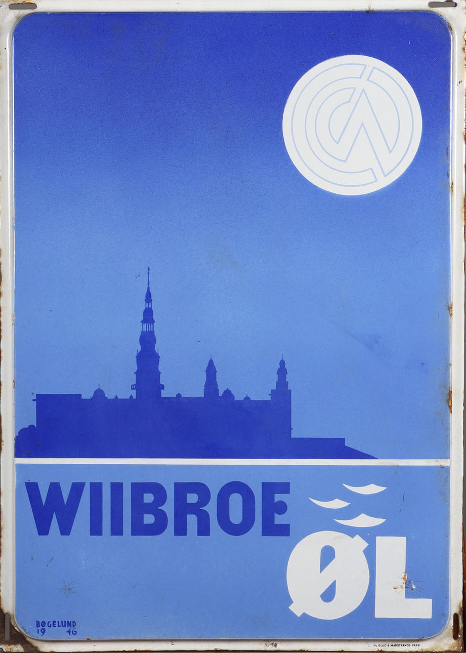 SKYLT, emaljerad plåt, Wibroe Öl, Bögelund 1946.