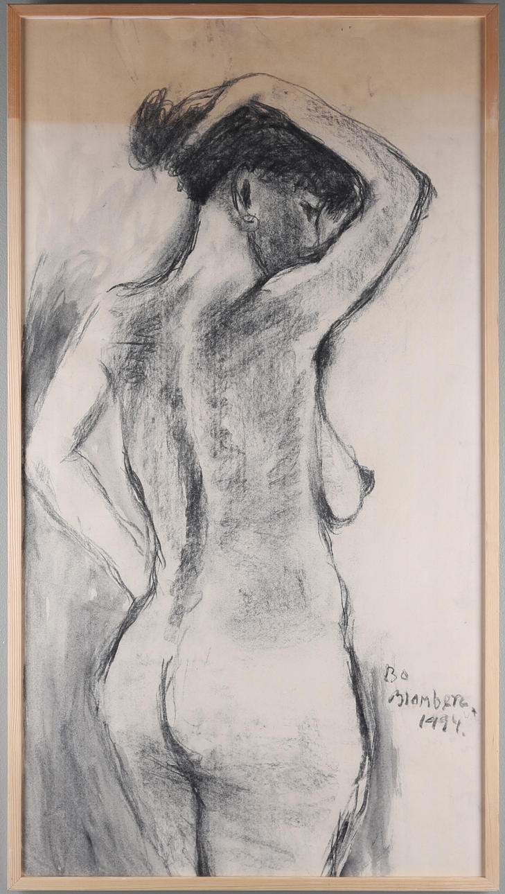 BO BLOMBERG. "Kvinnostudie", Kolteckning, signerad o daterad - 44.