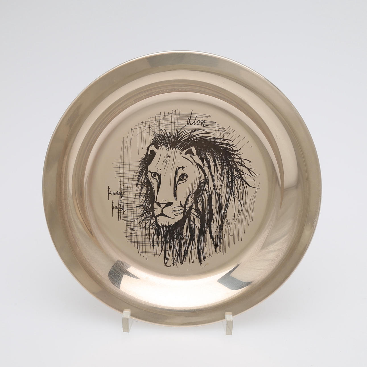 PLATE, silver with motif after Bernard Buffet, Franklin Mint.
