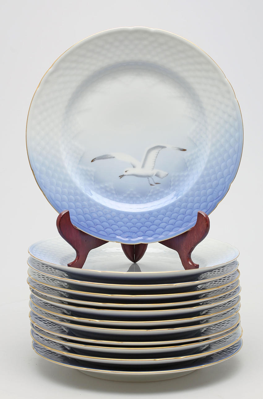 TALLRIKAR, 12 st, porslin, Blå Måsen, Bing & Gröndahl, Danmark.