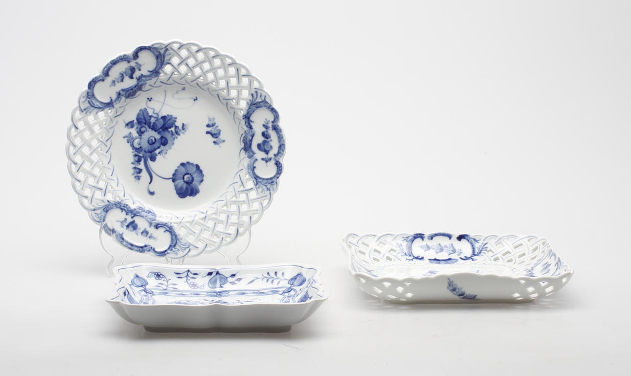 FAT, 3 st, porslin, Royal Copenhagen samt Meissen.