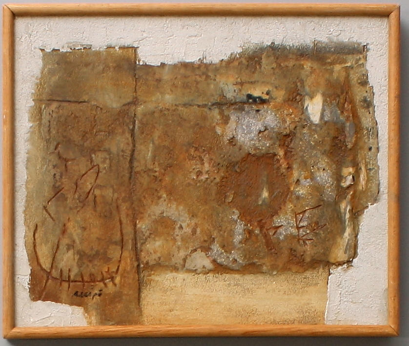 KAJ SIESJÖ. "Yta med symboler", blandteknik, signerad Siesjö.