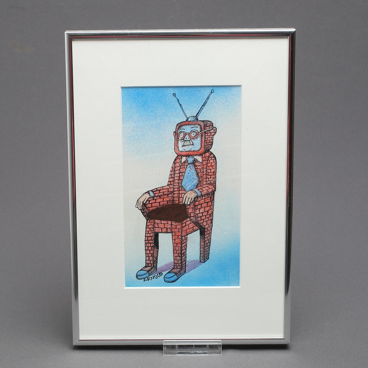 HANS ARNOLD. "TV man" mixed media, signed.