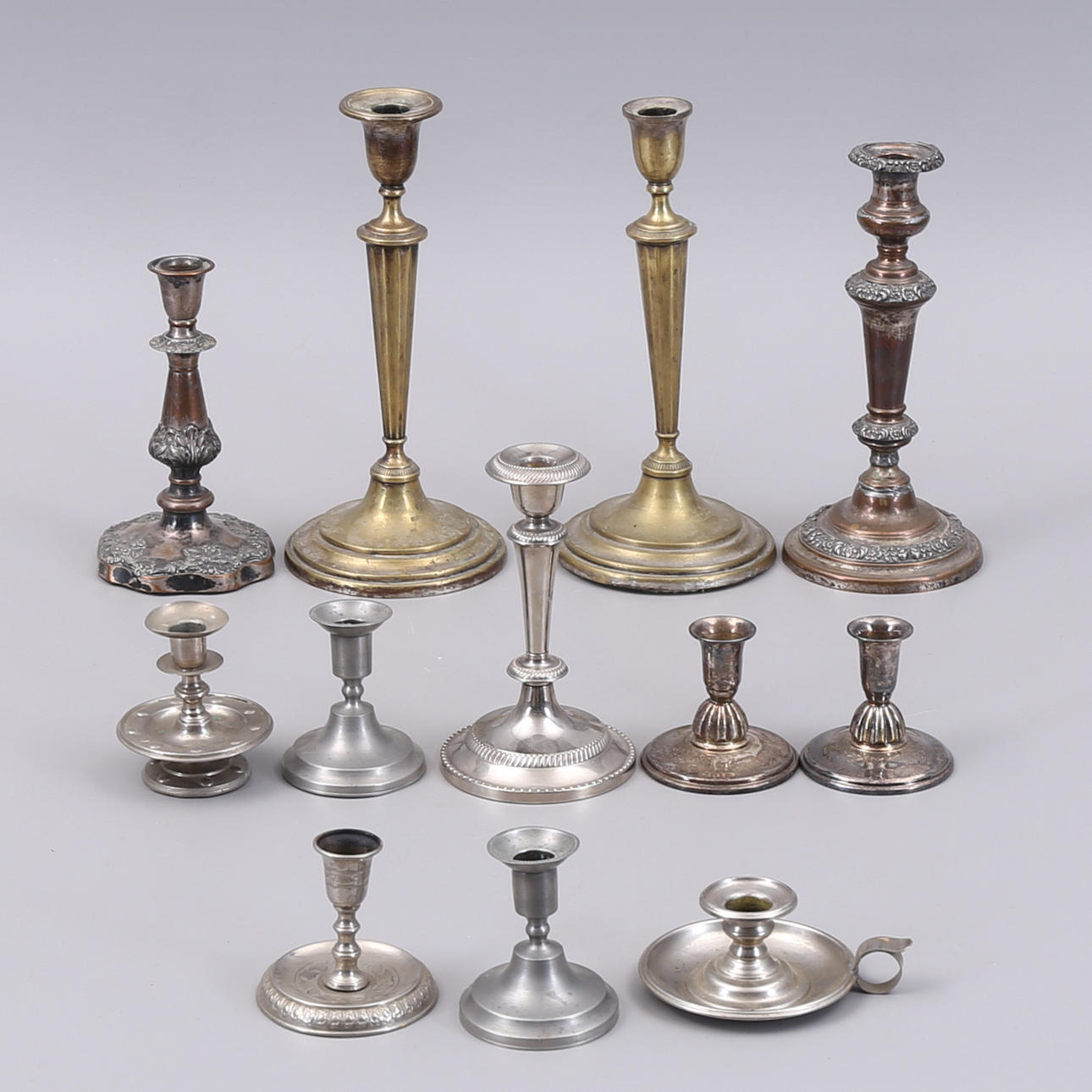 Lysestager, nysølv, tin, nikkel.