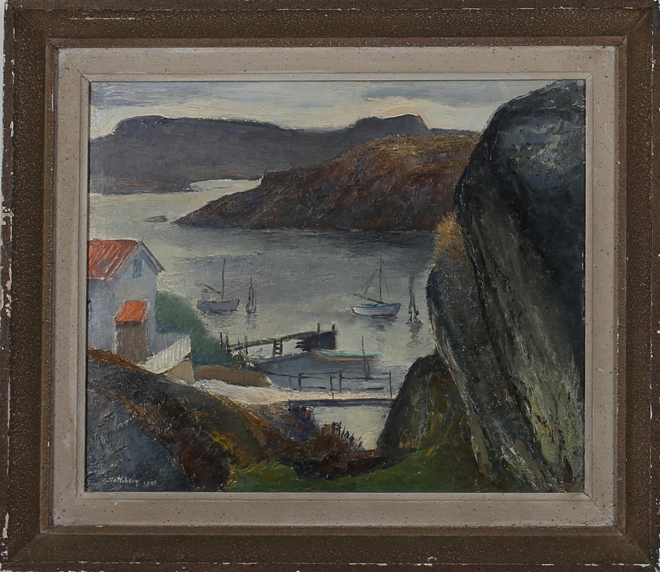 ÅKE NOTHBERG. Höga kusten. Olja på duk Signerad Å Nothberg och daterad 1946.