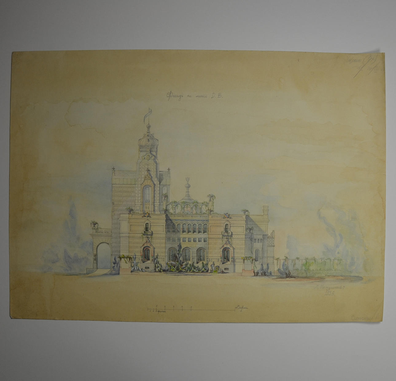 TRE ARKITEKTONISKA RITNINGAR AV RYSK MÅLARE.