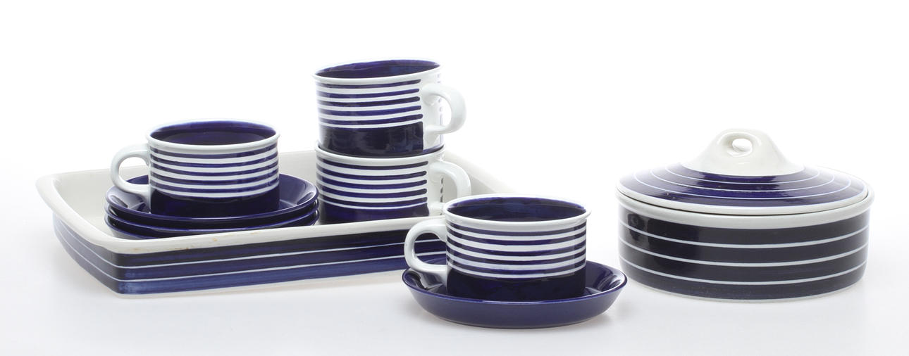 PARTI PORSLIN, 6 delar, "Kobolt", Karin Björquist samt "Cordon Bleu", Stig LIndberg, Gustavsberg.