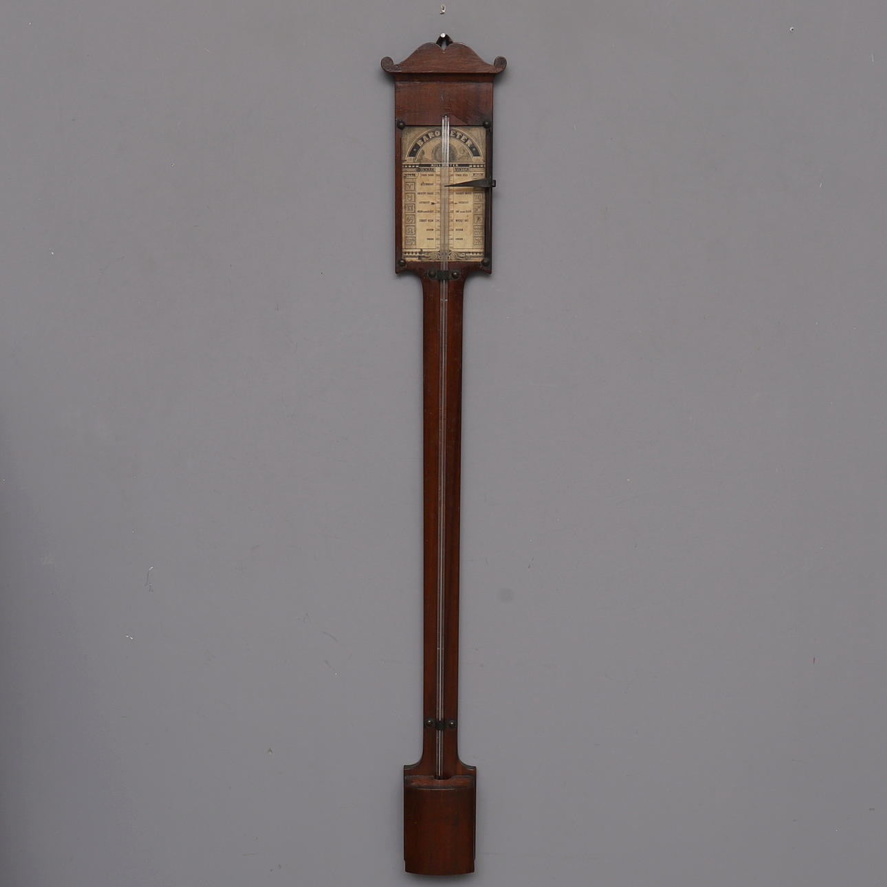 BAROMETER, træ/glas, kviksølv.